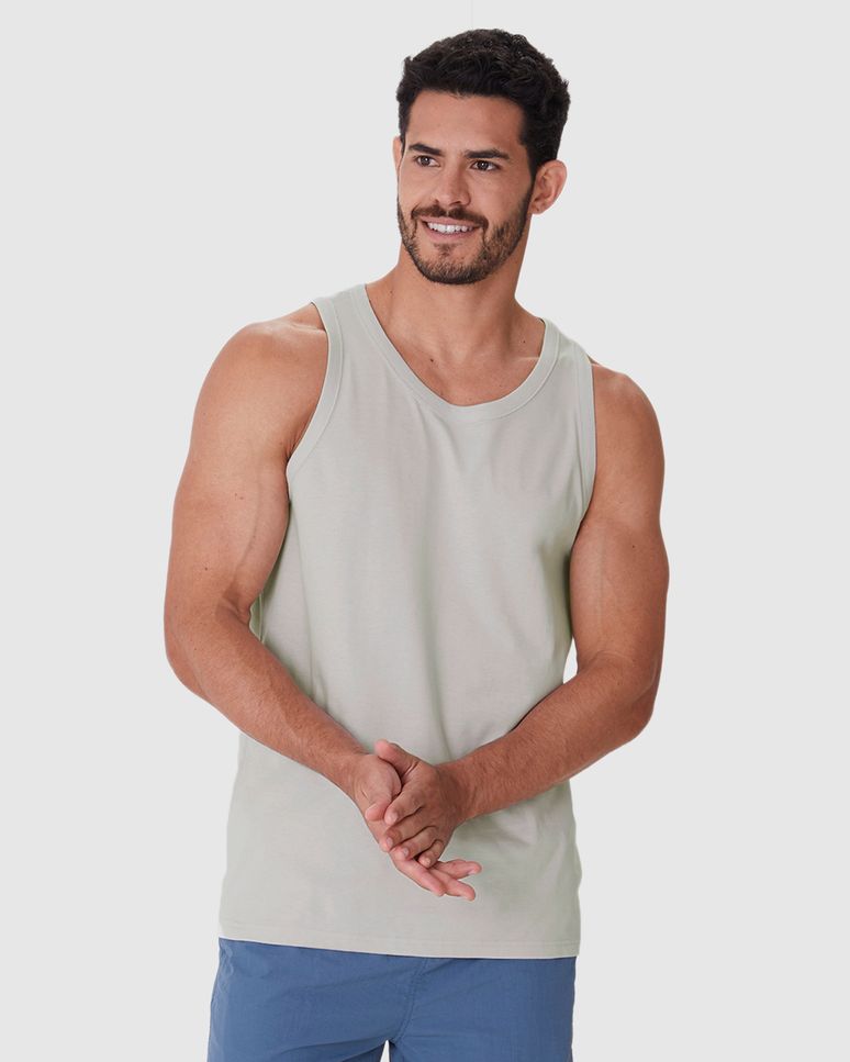 Regata Básica Masculina Alça Estreita Etiqueta Estampada Em Algodão