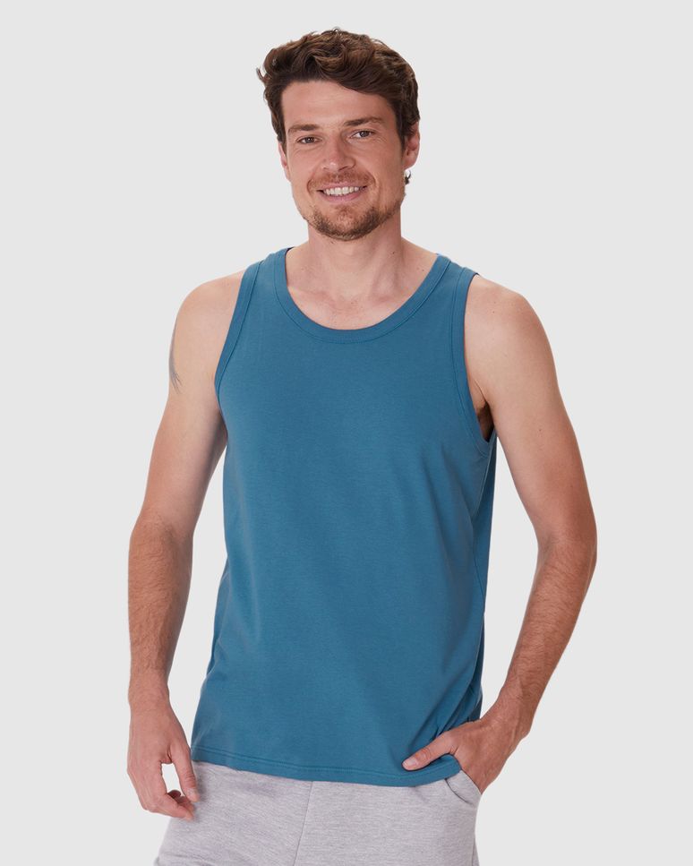 Regata Básica Masculina Alça Estreita Etiqueta Estampada Em Algodão