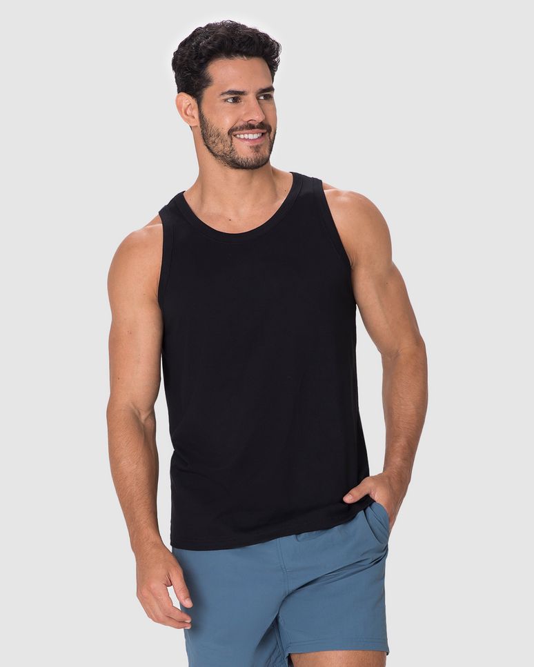 Regata Básica Masculina Alça Estreita Etiqueta Estampada Em Algodão