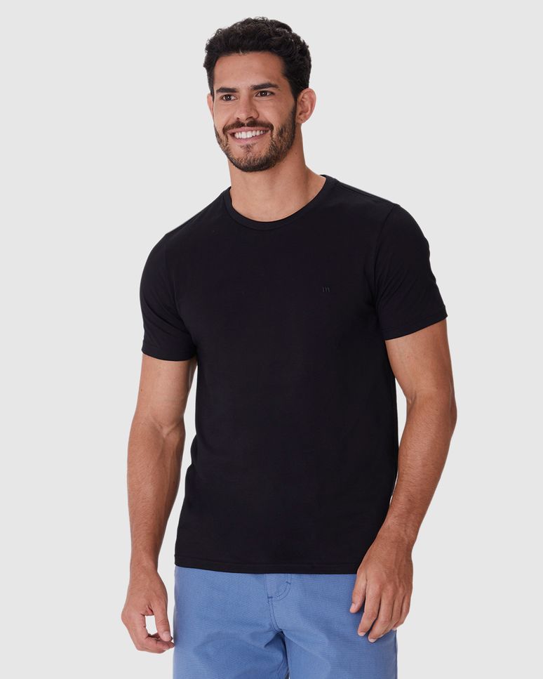 Camiseta Ícone Masculina Slim Bordado Frontal Em Algodão