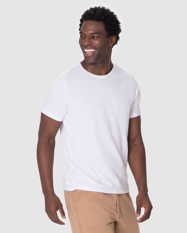 Camiseta Ícone Masculina Slim Bordado Frontal Em Algodão