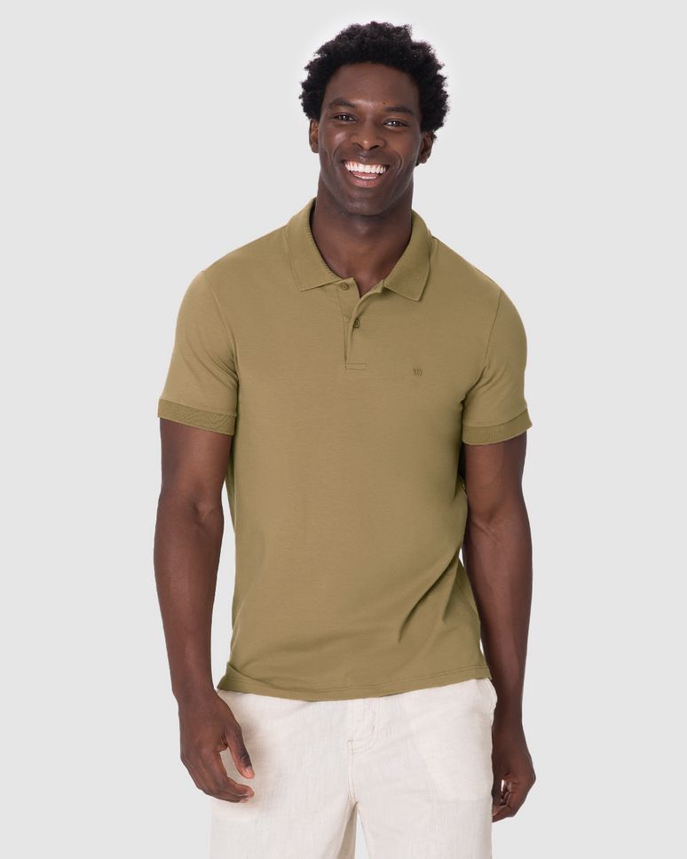 Camisa Polo Básica Masculina Gola Clássica Abertura Lateral Em Malha Algodão