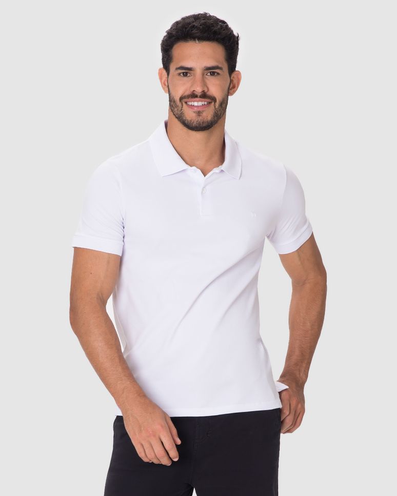 Camisa Polo Básica Masculina Gola Clássica Abertura Lateral Em Malha Algodão