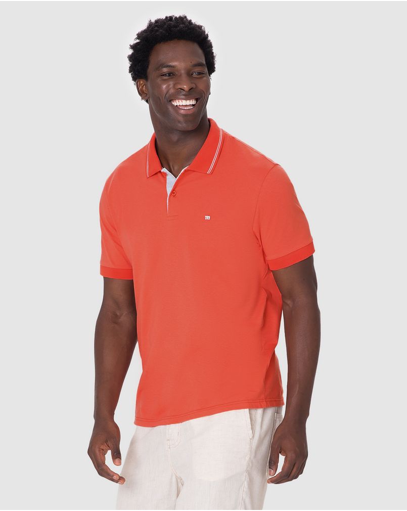 Camisa Polo Básica Masculina Peitilho Com Botões E Bordado Frontal