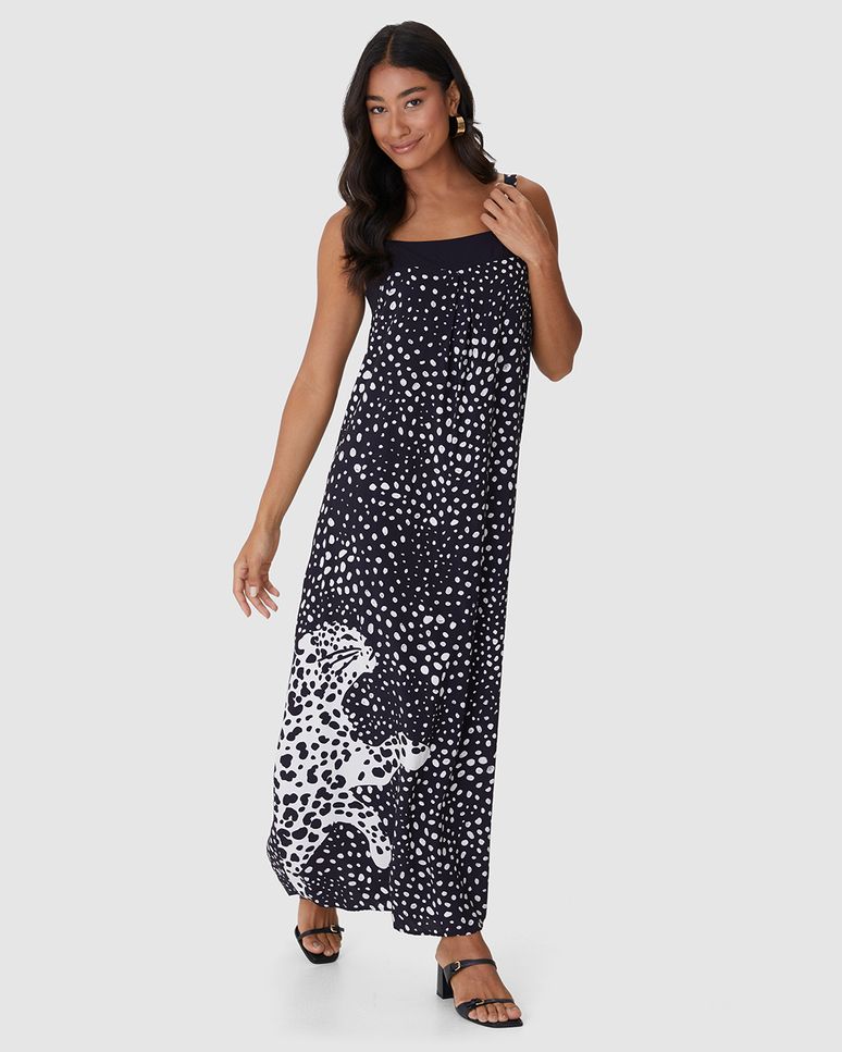 Vestido Longo Feminino Amplo Estampado Em Viscose