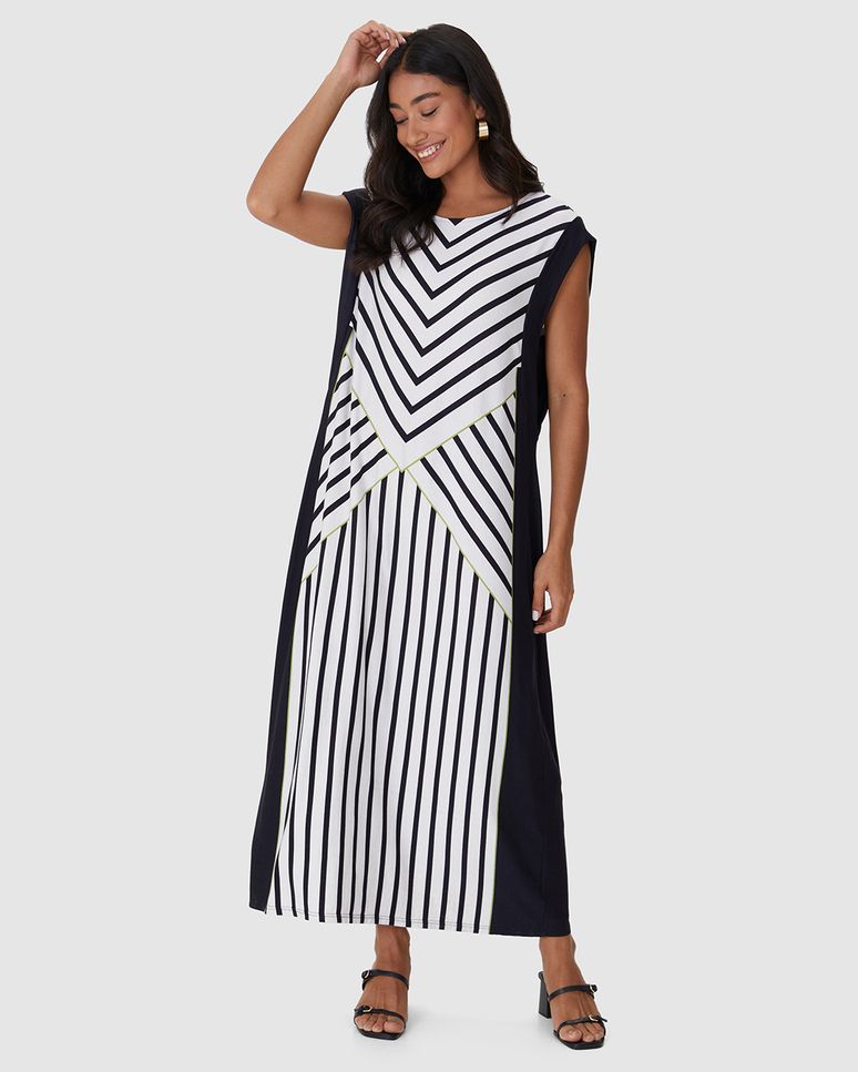 Vestido Midi Feminino Reto Estampado Em Malha Viscolinho Stretch