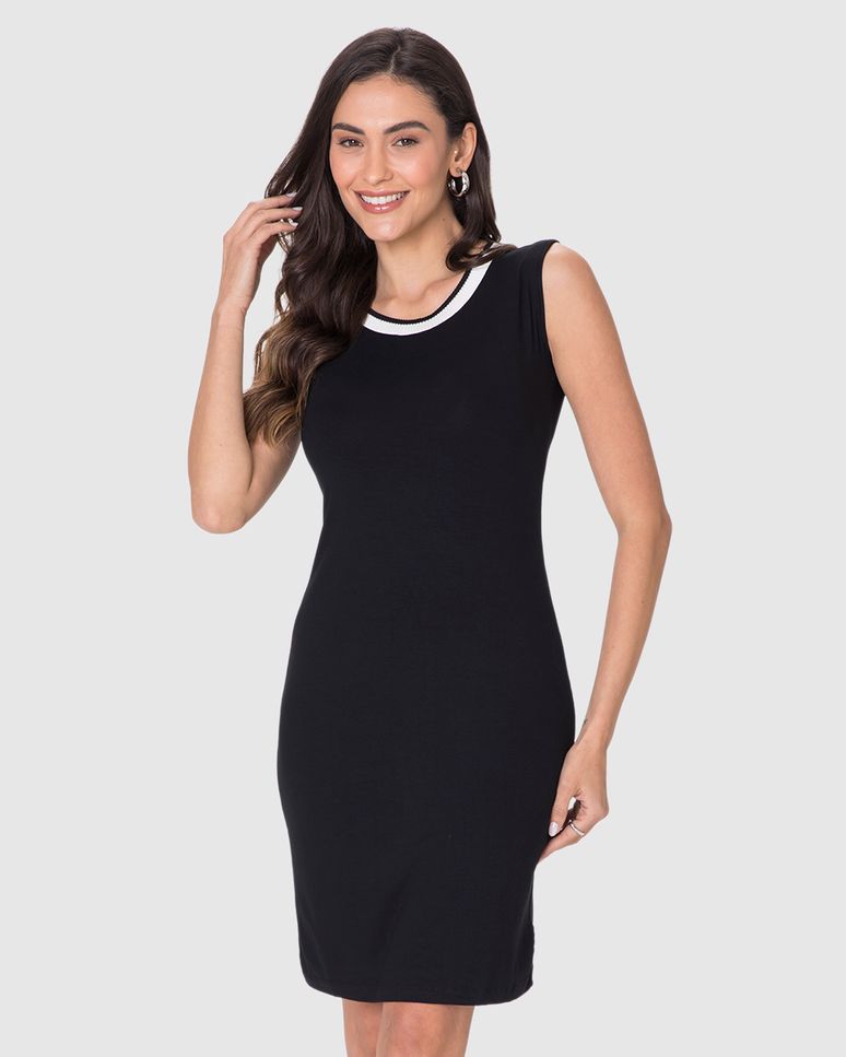 Vestido Feminino Gola Retilínea Em Viscose Stretch