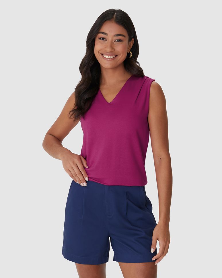 Regata Ampla Feminina Decote V Em Moletinho De Viscose