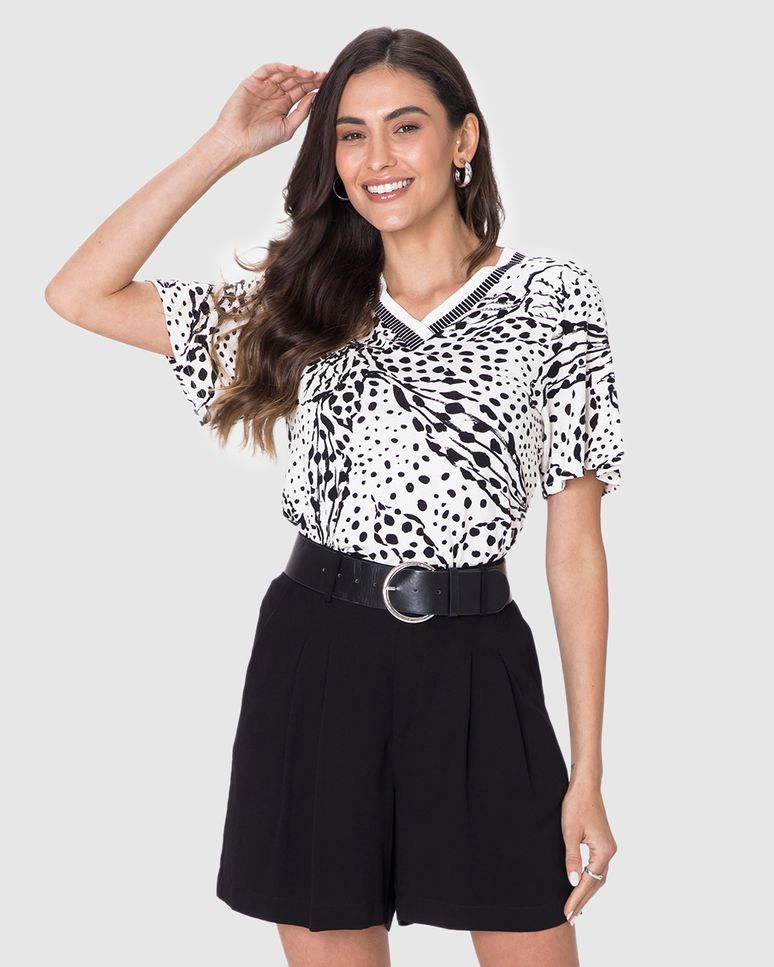 Blusa Ampla Feminina Decote V Retilínea Em Malha Viscolinho Stretch