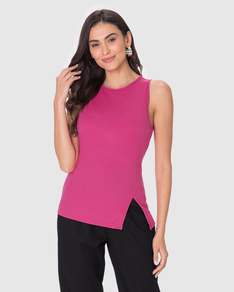 Regata Justa Feminina Detalhe Abertura Lateral Em Malha Viscose Canelada