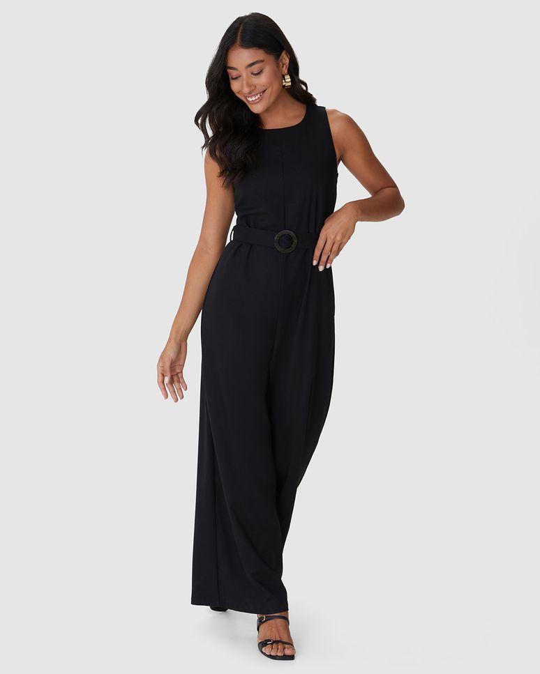 Macacão Feminino Reto Alfaiataria Em Viscolinho