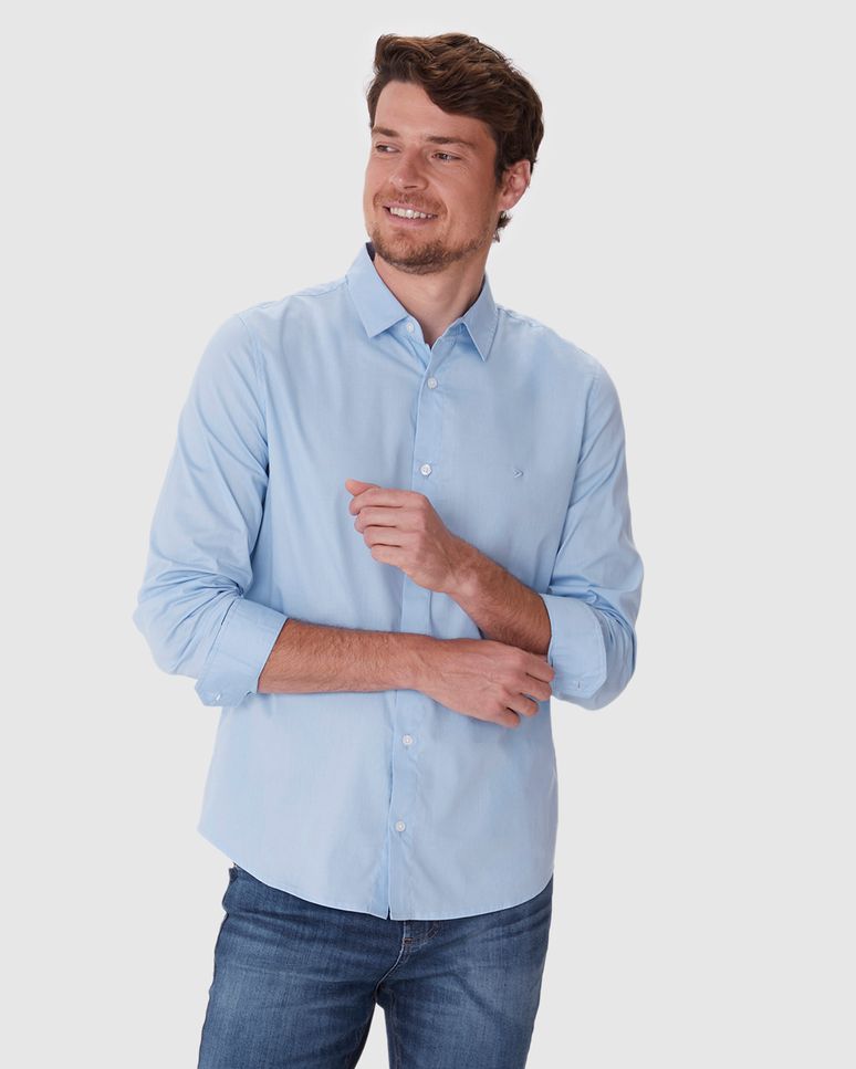 Camisa Masculina Slim Manga Longa Em Tricoline Stretch