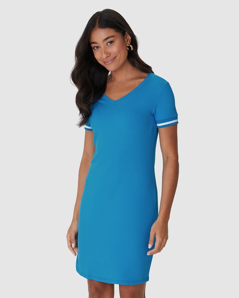 Vestido Feminino Manga Retilínea Em Malha Viscose Canelada