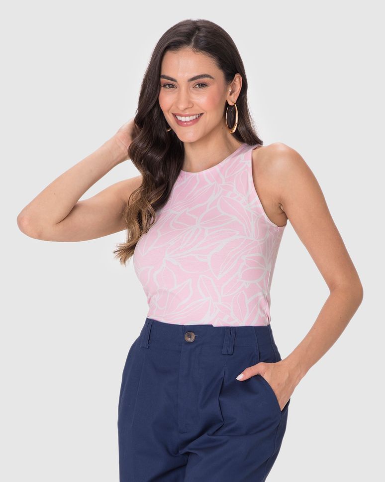 Regata Justa Feminina Estampada Em Algodão