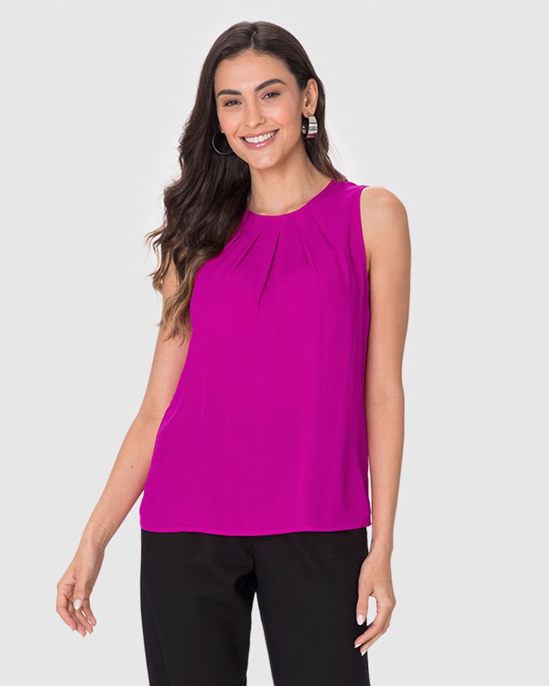 Regata Ampla Feminina Pregas Frontais Em Viscose Sarjada