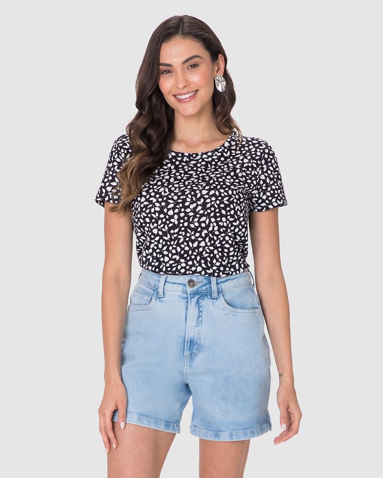 Blusa Feminina Decote Redondo Estampada Em Algodão