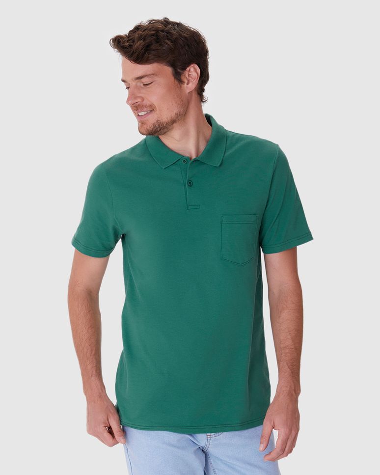 Camisa Polo Básica Masculina Gola Esporte E Bolso Piquet Stretch