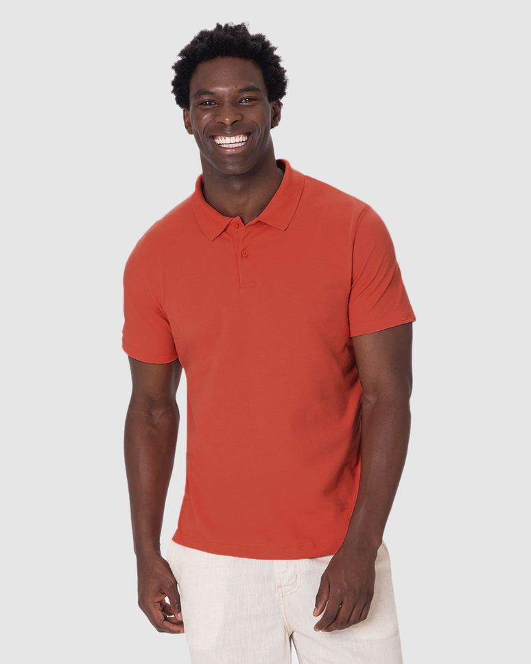 Camisa Polo Básica Masculina Gola Retilínea Em Piquet Stretch