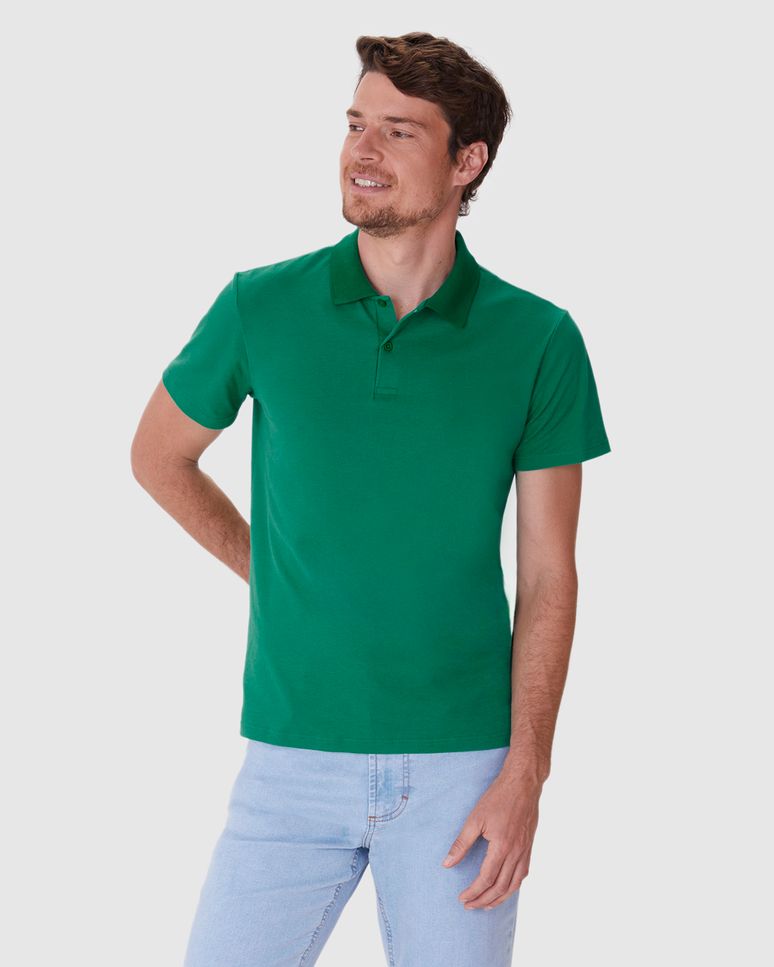 Camisa Polo Básica Masculina Gola Retilínea Em Piquet Stretch
