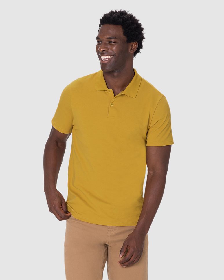 Camisa Polo Básica Masculina Gola Retilínea Em Piquet Stretch
