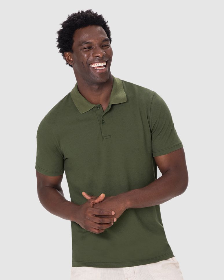 Camisa Polo Básica Masculina Gola Retilínea Em Piquet Stretch