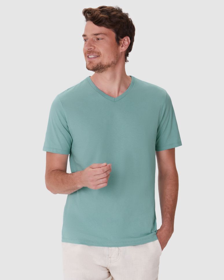Camiseta Básica Masculina Gola V Em Algodão