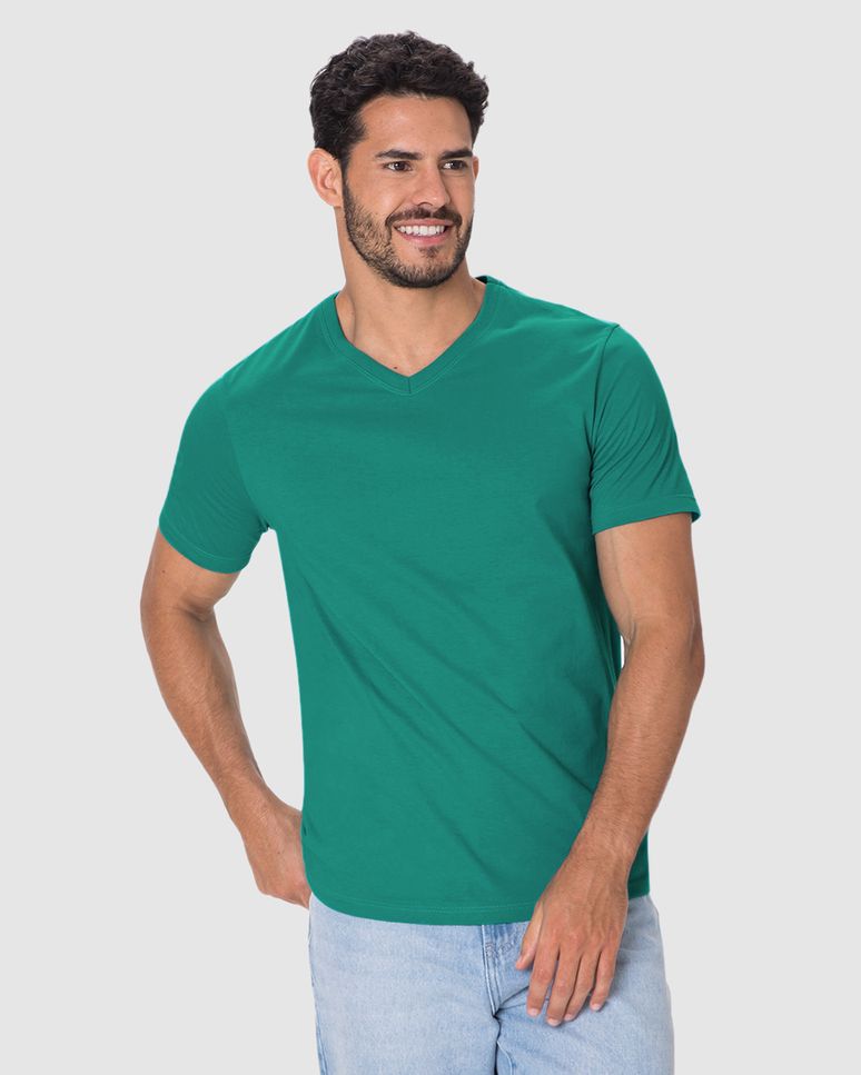Camiseta Básica Masculina Gola V Em Algodão