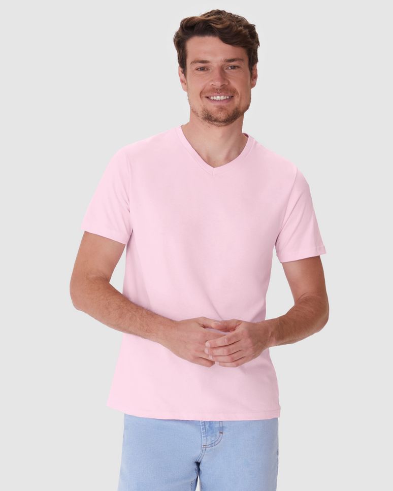 Camiseta Básica Masculina Gola V Em Algodão