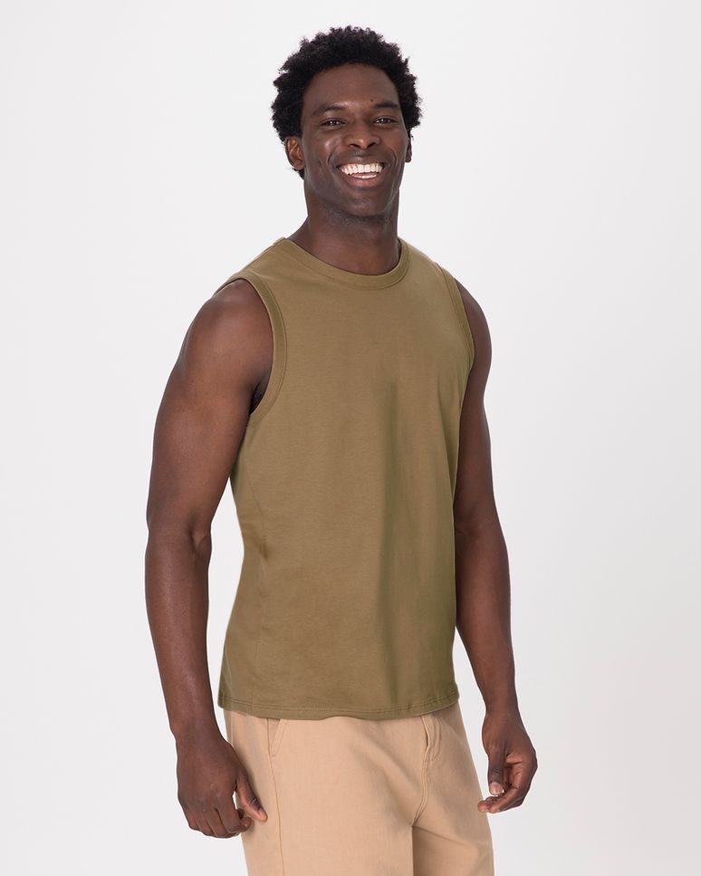 Regata Básica Masculina Cava Ajustada Em Algodão