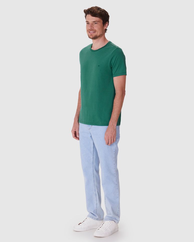 Camiseta Ícone Masculina Slim Bordado Frontal Em Algodão