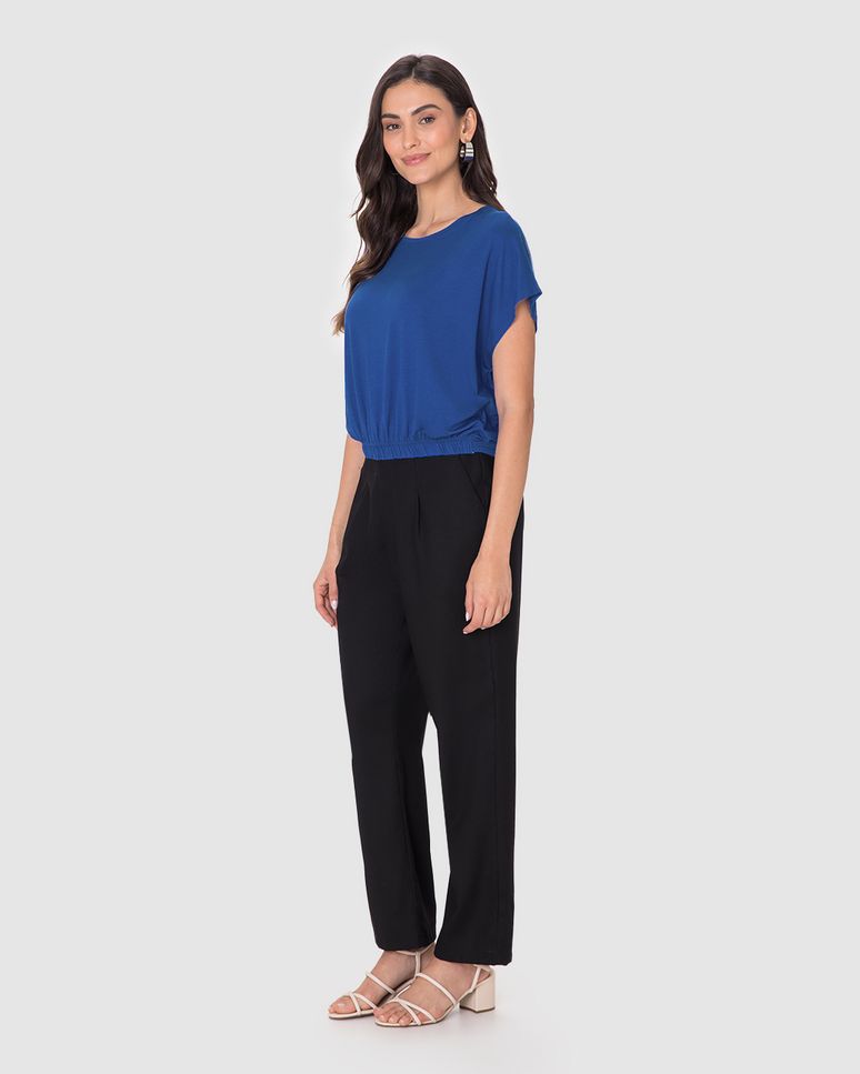 Blusa Cropped Feminina Barra Elástico Em Viscose Stretch