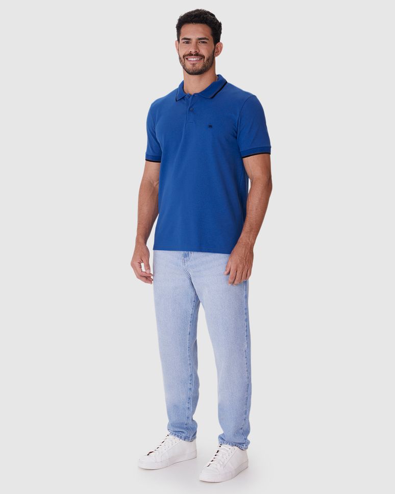 Camisa Polo Básica Masculina Slim Bordado Frontal Em Piquet Premium