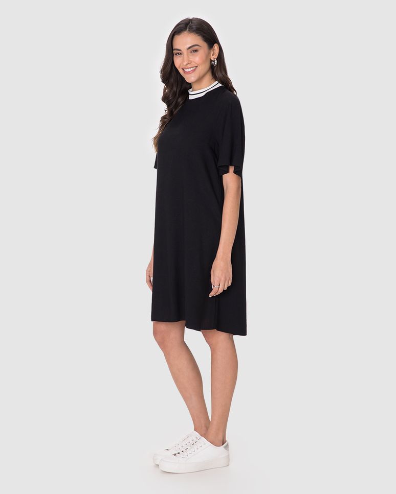 Vestido Amplo Feminino Decote Retilínea Em Viscolinho Texturizado