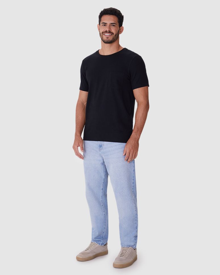 Camiseta Básica Masculina Detalhe Bolso Frontal Em Malha Linho