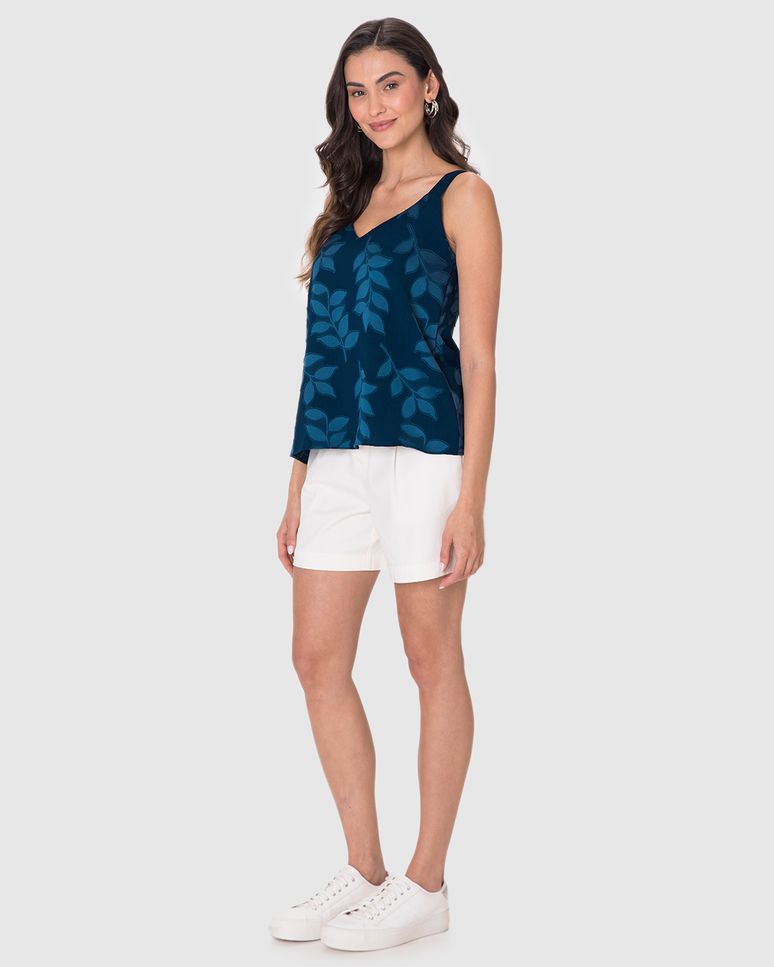 Regata Ampla Feminina Decote V Em Tecido Jacquard