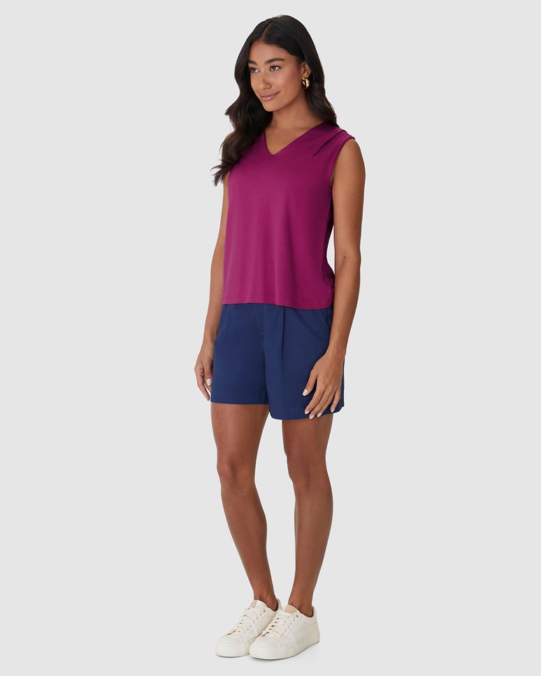 Regata Ampla Feminina Decote V Em Moletinho De Viscose