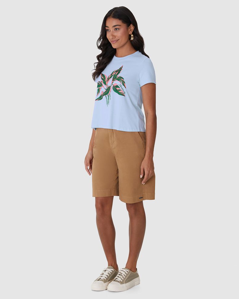 Camiseta Feminina Ilustração Frontal Especial Plantas Em Algodão