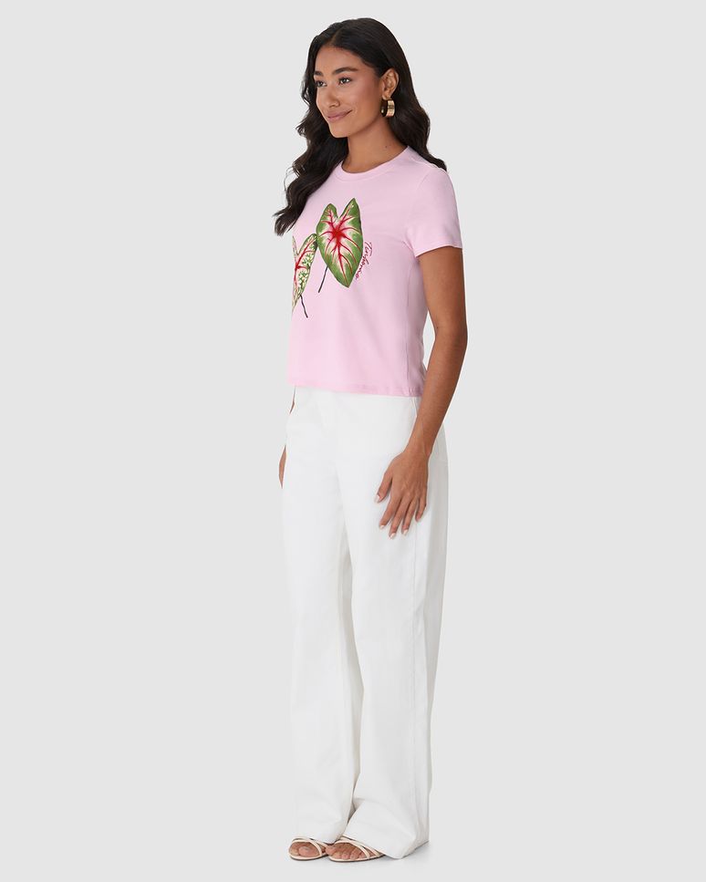 Camiseta Feminina Ilustração Frontal Especial Plantas Em Algodão