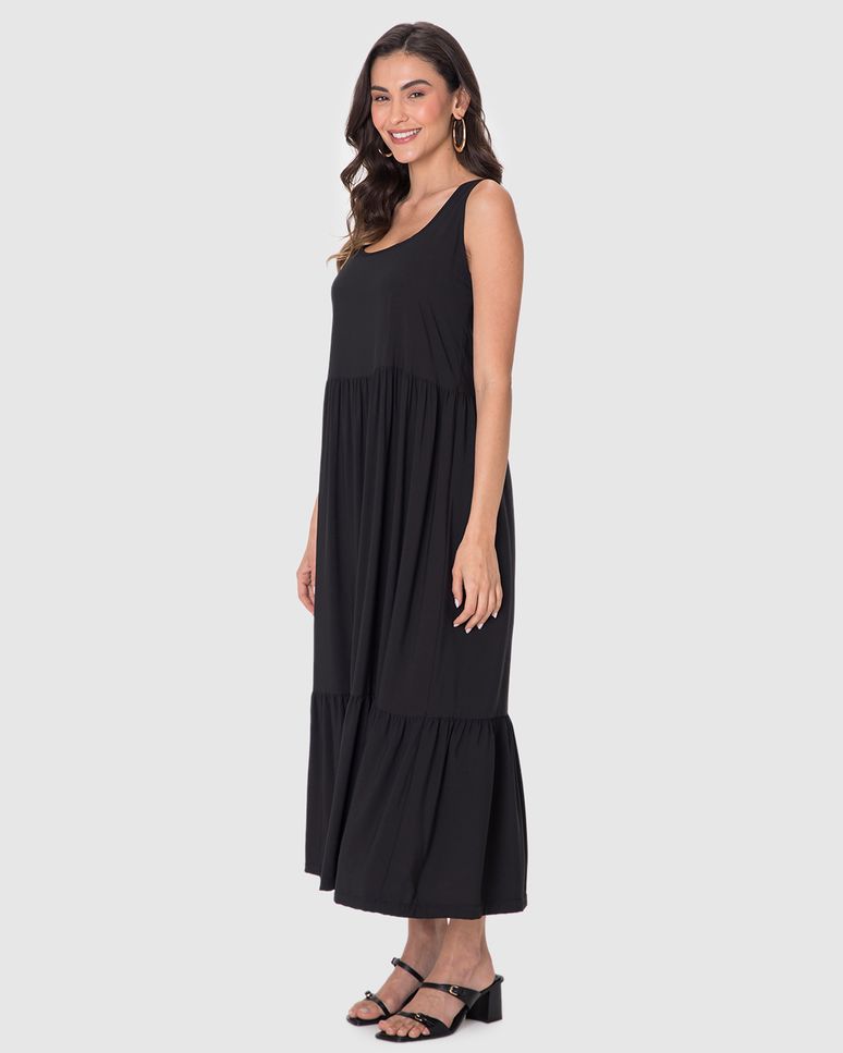 Vestido Midi Feminino Amplo Decote Quadrado Em Viscose
