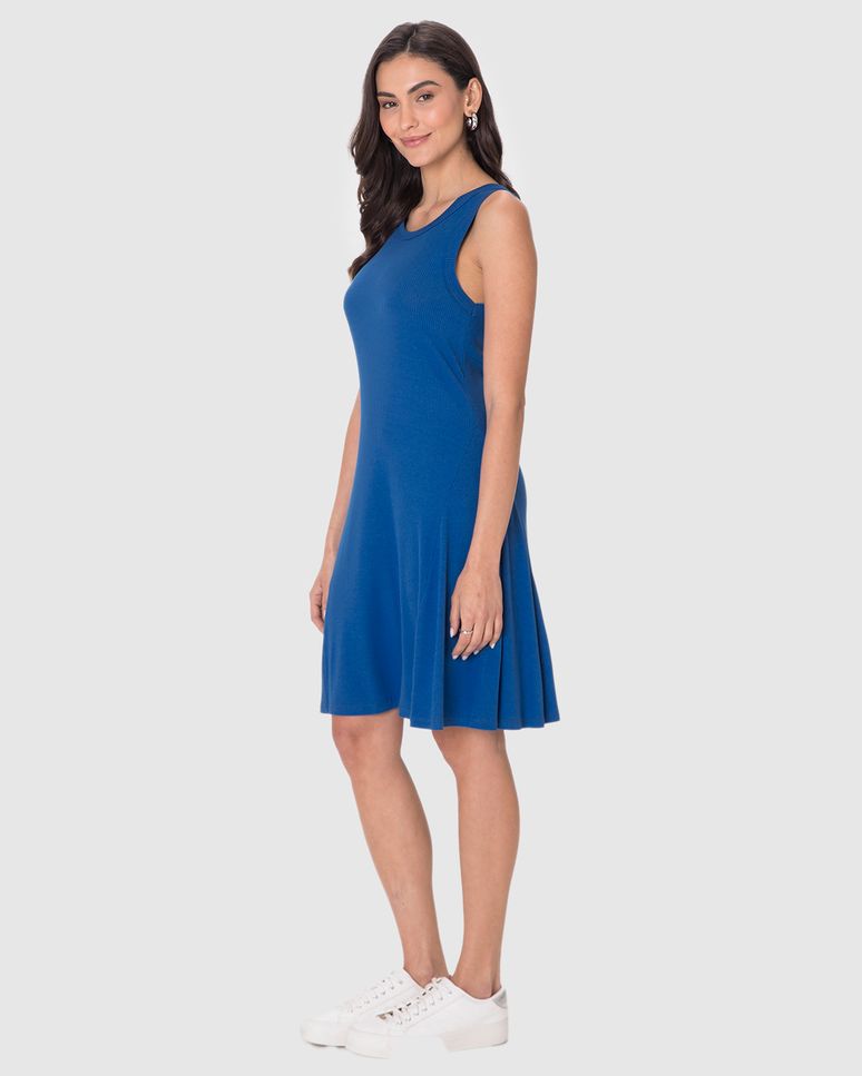 Vestido Feminino Evasê Sem Manga Em Malha Viscose Canelada