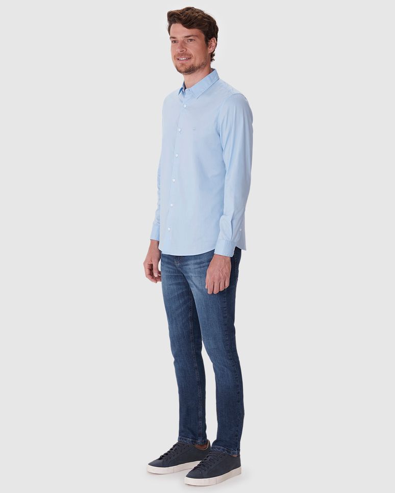 Camisa Masculina Slim Manga Longa Em Tricoline Stretch