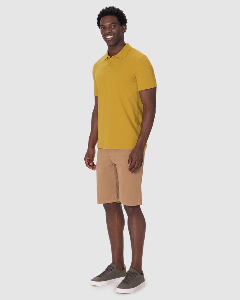 Camisa Polo Básica Masculina Gola Retilínea Em Piquet Stretch