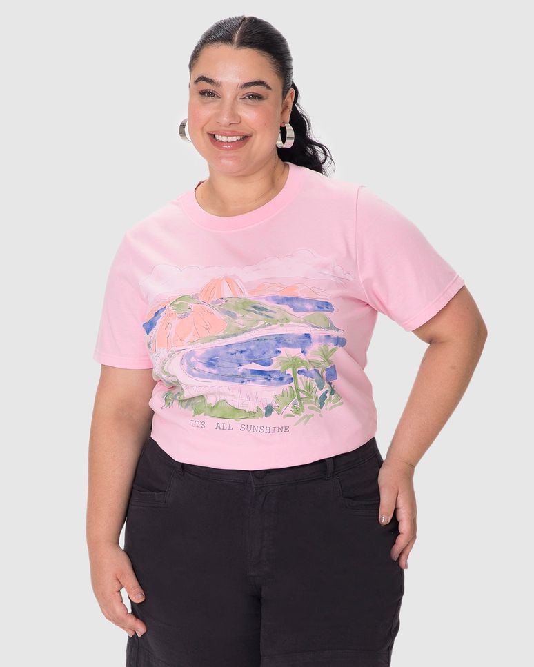Camiseta Feminina Plus Size Ampla It’s All Sunshine Em Algodão