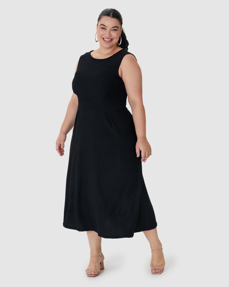 Vestido Midi Feminino Plus Size Acinturado Em Malha Viscose Texturizada