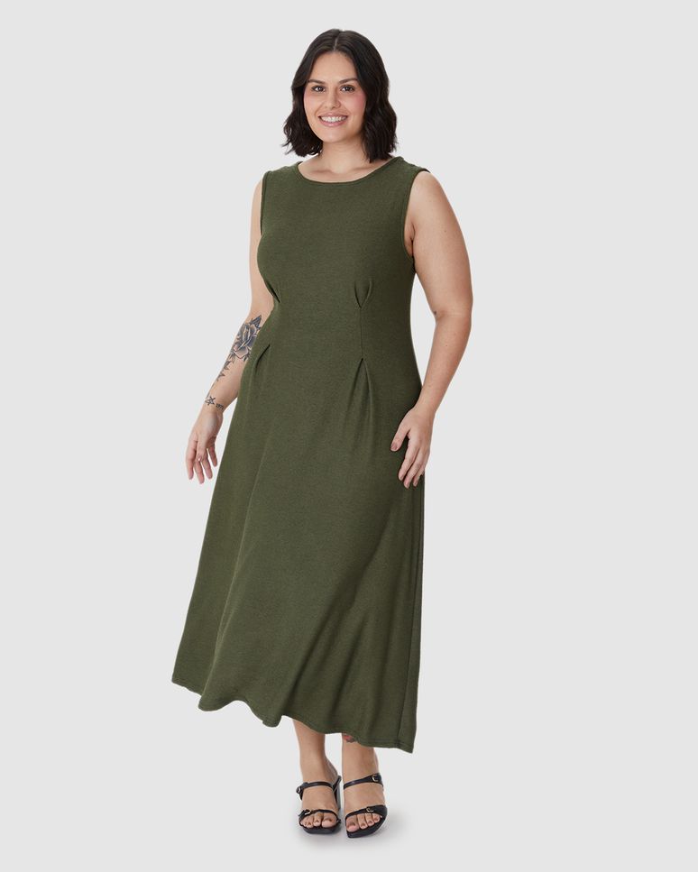 Vestido Midi Feminino Plus Size Acinturado Em Malha Viscose Texturizada