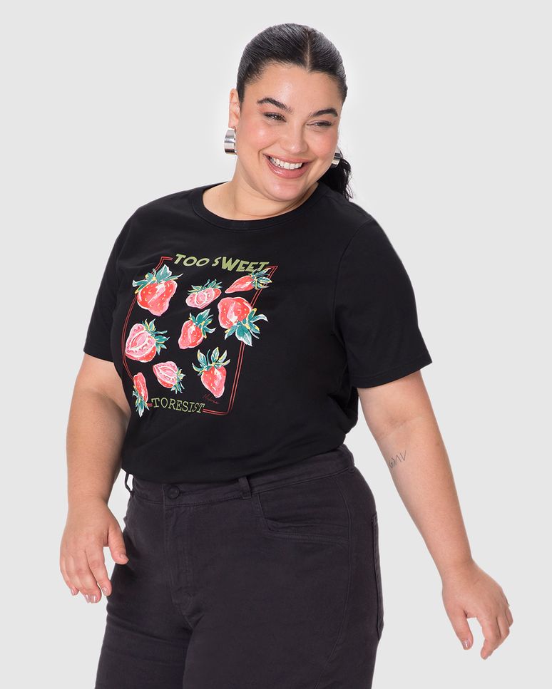 Camiseta Feminina Plus Size Estampa Too Sweet To Resist Em Algodão