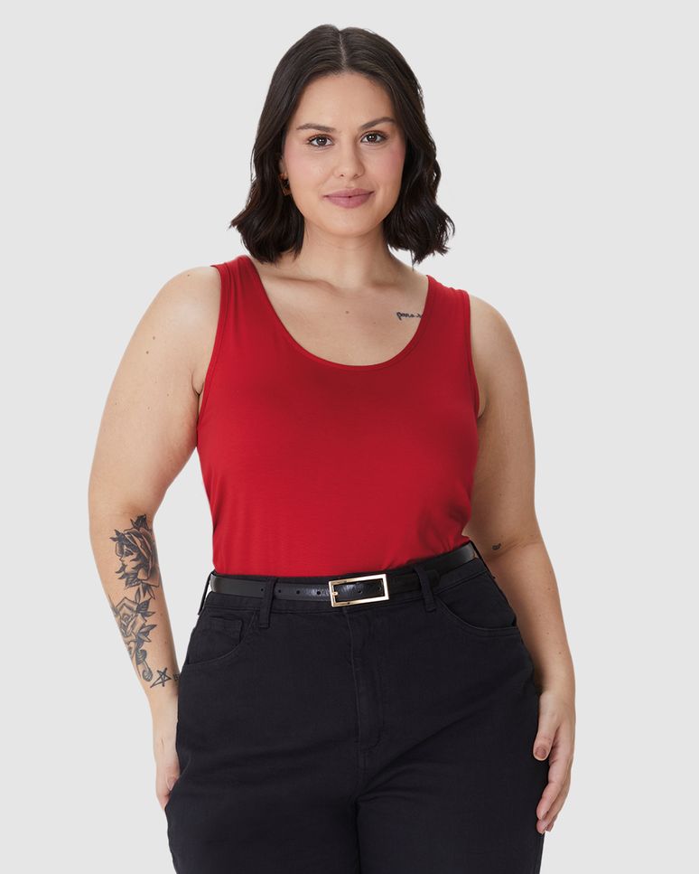 Regata Feminina Plus Size Decote U Alça Larga Em Viscose Stretch