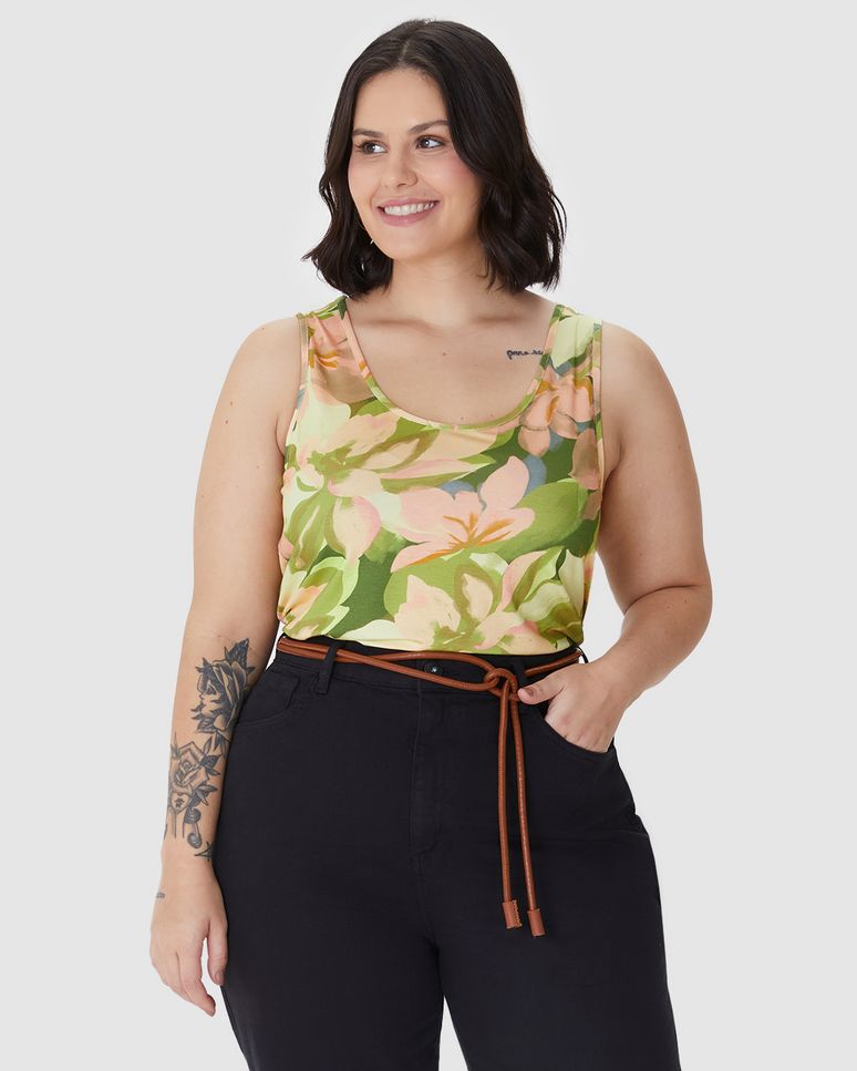 Regata Feminina Plus Size Decote U Alça Larga Em Viscose Stretch