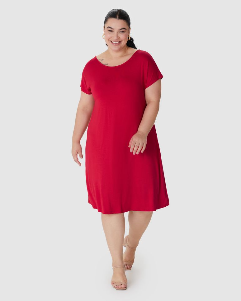 Vestido Feminino Plus Size Reto Em Viscose Stretch