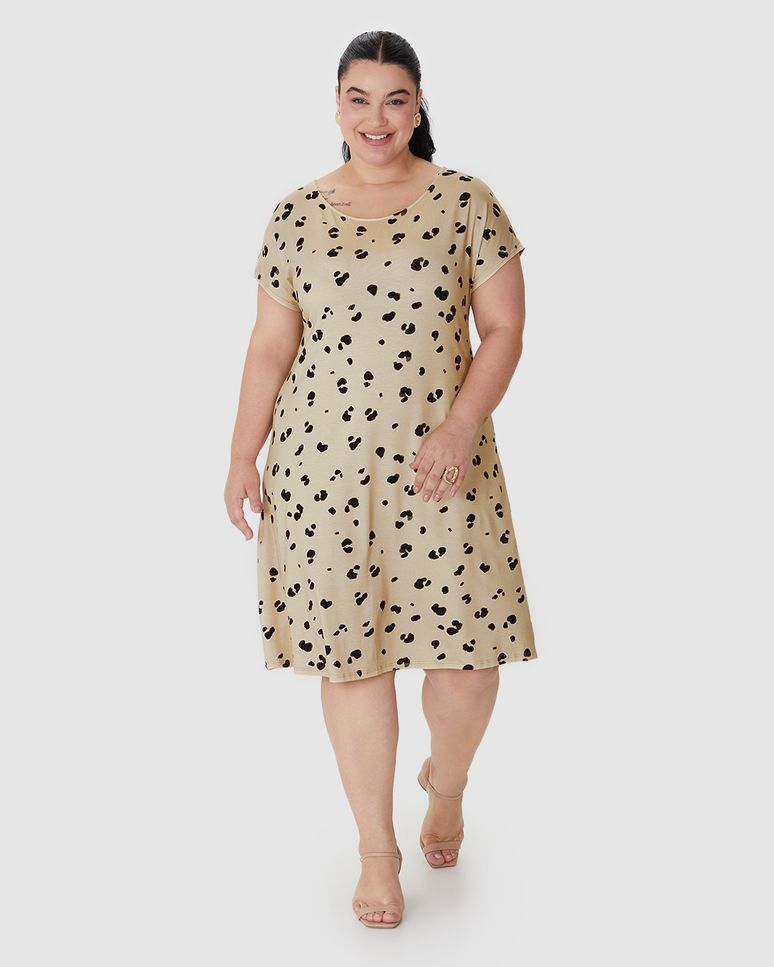 Vestido Feminino Plus Size Reto Estampa Digital Em Viscose Stretch